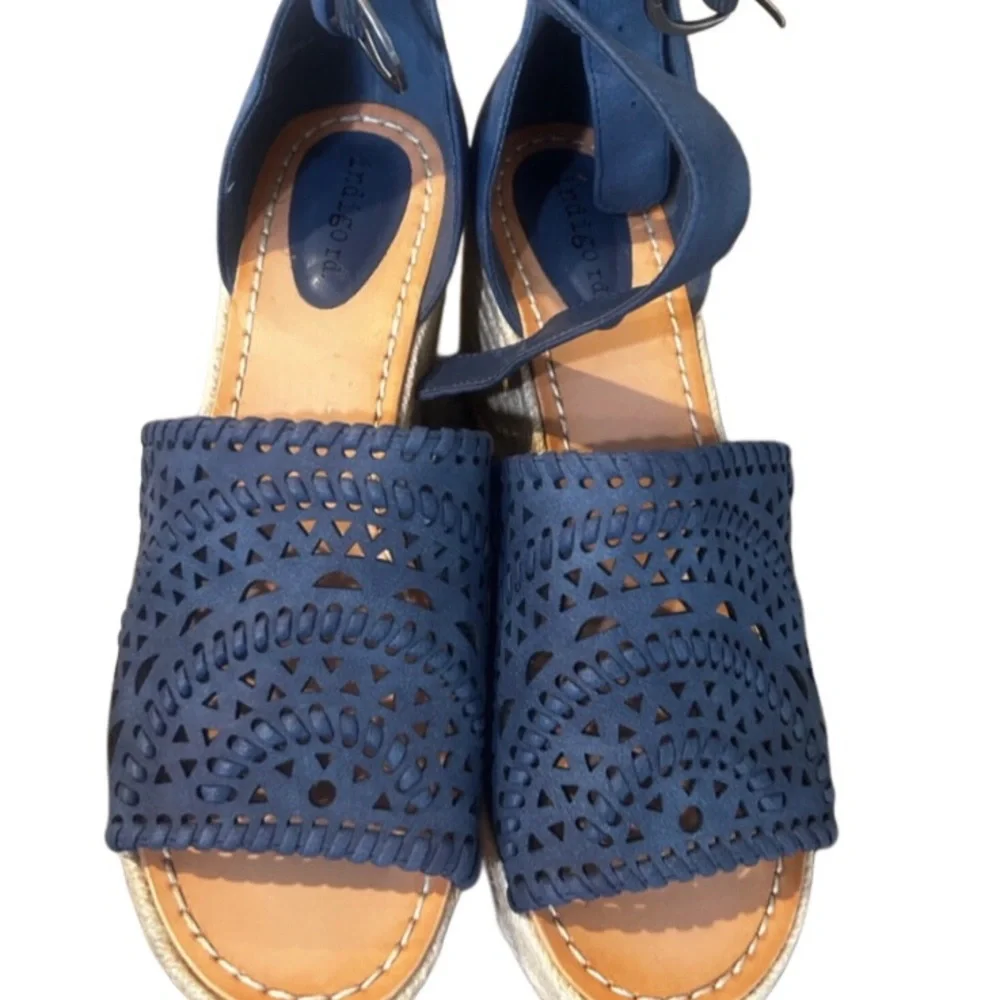 Indigo Blue Wedge Sandals Size 7.5M